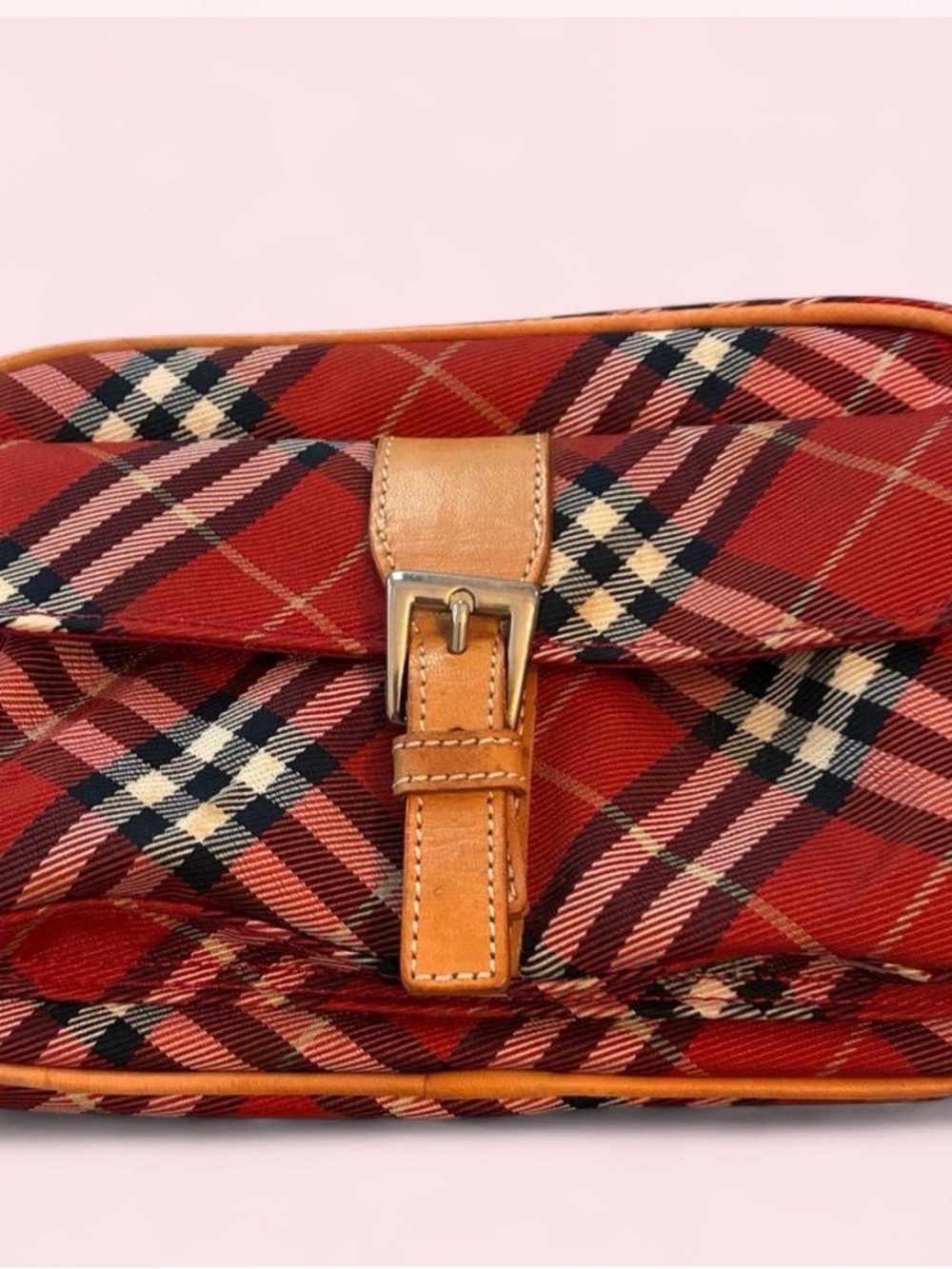 Burberry Red Plaid Crossbody with Tan Leather Strap - PRISTINE condition w/CO - Picture 5 of 9